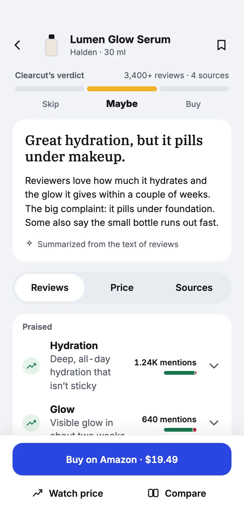 The Breakdown of a serum, with its verdict and what reviewers praise.